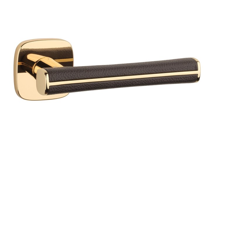 Dveřní kování MP AS - DAVIDIA - QR 7S (OLV - Mosaz leštěná lakovaná / hnědá kůže)