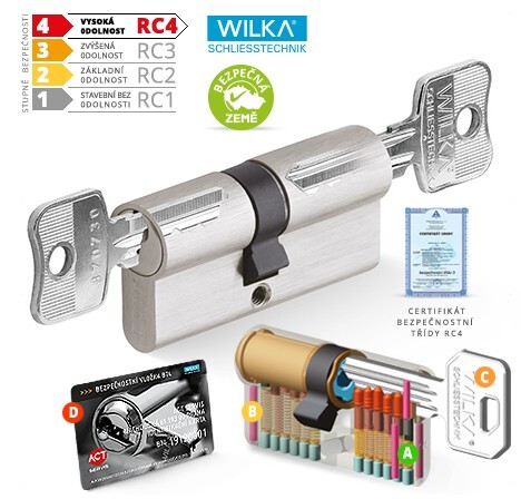 Cylindrická bezpečnostní vložka oboustranná WILKA RC4
