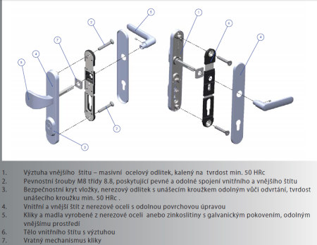 Bezpečnostní kování ROSTEX BK RX 1-50 EXCLUSIVE 4. tř. (CHROM-NEREZ)