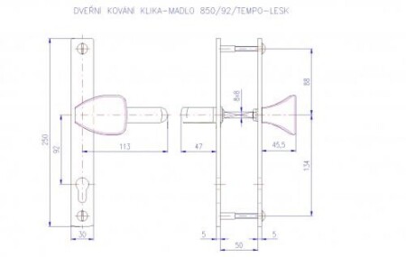 Dveřní kování ROSTEX 850 TEMPO (NEREZ MAT)