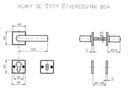 Stavební kování ROSTEX 804 čtvercové (CHROM LESKLÝ NEREZ)