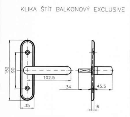 Okenní kování ROSTEX klika a štít balkonový EXCLUSIVE (CHROM NEREZ)