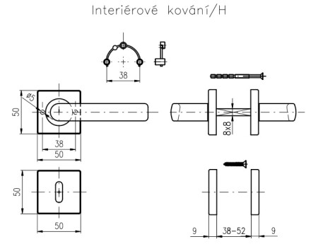 Dveřní kování ROSTEX BOLOGNA/H (NEREZ MAT)