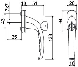 Okenní kování RICHTER RHW L 009 SU (F1, F4, F9, BÍLÁ, ANTRACIT, ČERNÁ)