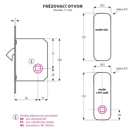 Mušle pro posuvné dveře TWIN KIT sada Quatro BB (XR, XR-S, XR-I, XR-T, CH-SAT, CH)