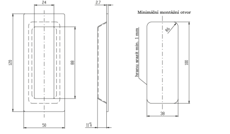 Mušle pro posuvné dveře ROSTEX hranatá 120 mm (NEREZ MAT, ČERNÁ)