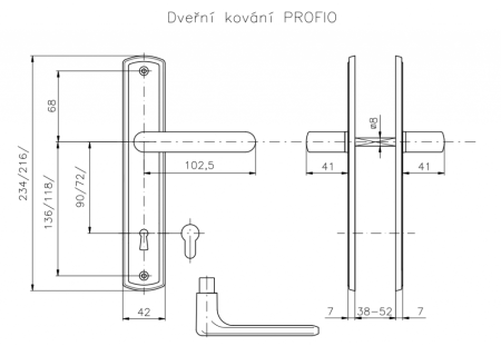 Dveřní kování ROSTEX PROFIO (NEREZ MAT)