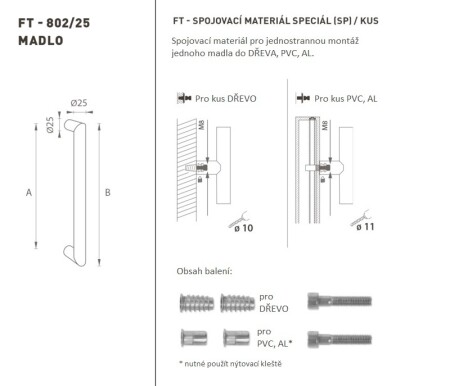 DVEŘNÍ MADLO MP kód K02 Ø 25 mm SP (WS - Bílá matná) - ks