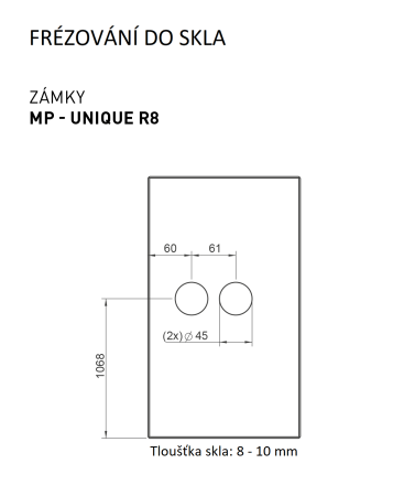 ZÁMEK na skleněné dveře MP UNIQUE R8 s klikou QUADRA - bez otvoru zadní (BN - Broušená nerez)