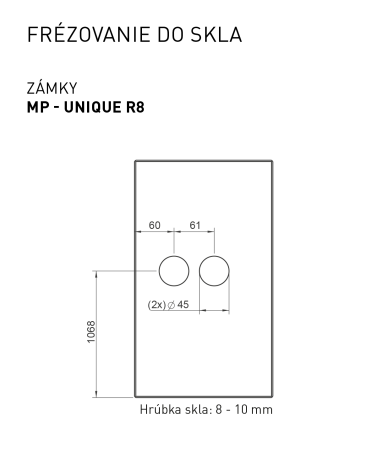 ZÁMEK na skleněné dveře MP UNIQUE R8 s klikou PINA - bez otvoru přední (BS - Černá matná)