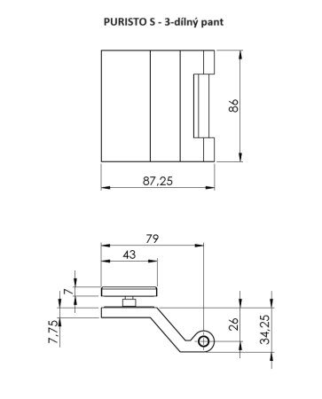 ZÁMEK na sklo MP GK - PURISTO S s klikou MINIMAL MODERN - UV (vč. závěsů) - Grafit černá