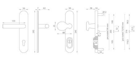 Bezpečnostní kování MP MPK - SECURO S01 PLUS - SO M1 FAVORIT (BN - Broušená nerez)