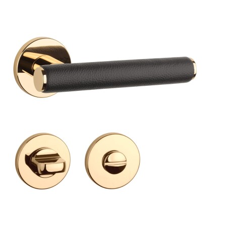 Dveřní kování MP AS - EGERIA - R 7S (OLV - Mosaz leštěná lakovaná / hnědá kůže)