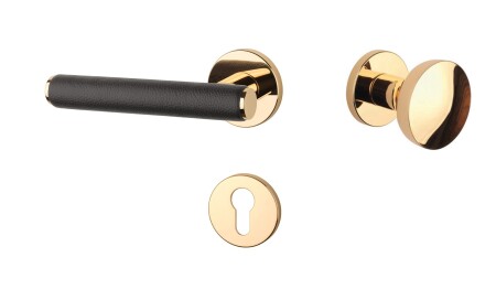 Dveřní kování MP AS - EGERIA - R 7S (OLV - Mosaz leštěná lakovaná / hnědá kůže)