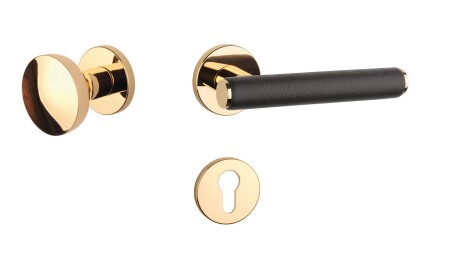 Dveřní kování MP AS - EGERIA - R 7S (OLV - Mosaz leštěná lakovaná / hnědá kůže)