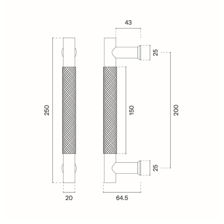 Dveřní madlo MP SH 1770 - kus (BS - Černá matná) -  Délka: 250 mm200 mmØ 20 mm