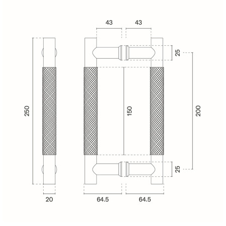 Dveřní madlo MP SH 1770 - pár (CUM PVD - Měď matná PVD) -  Délka: 250 mm200 mmØ 20 mm