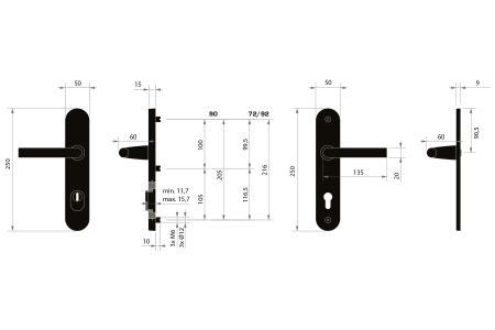 Bezpečnostní kování MP MPK - SECURO A01 PLUS - SO FAVORIT (F9 - Nerez elox) - s překrytkou