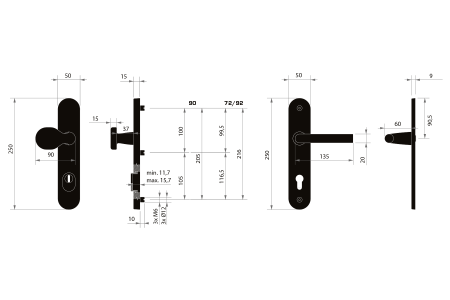 Bezpečnostní kování MP MPK - SECURO A01 PLUS - SO M1 FAVORIT (F5 - Černá matná) - s překrytkou