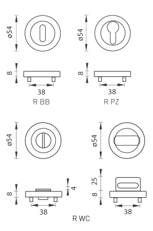 Dveřní rozeta MP SH - R PRO 8 MM (OLS - Mosaz broušená)