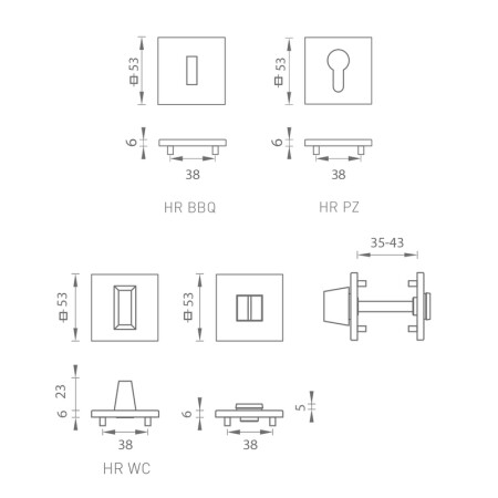 Dveřní rozeta MP MPK - ROZETA - HR SQ6 (CUM - Měď matná)