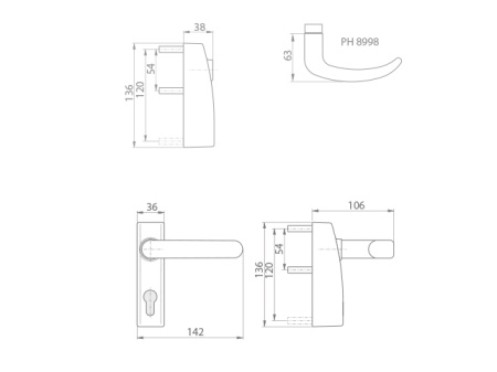 Dveřní kování MP DK - KOVÁNÍ PHT 05 F S KLIKOU - SHK (Stříbrná)
