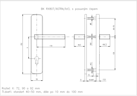 Bezpečnostní kování ROSTEX BK 807 ASTRA (CHROM-NEREZ)
