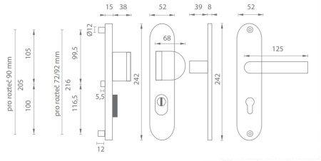 Zpevněné kování MP AXA Beta2 Plus (F6 - inox elox)