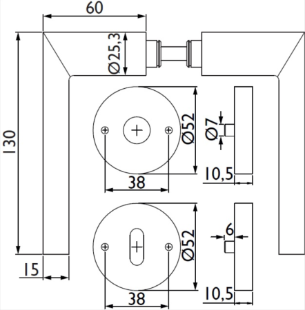 Dveřní kování TWIN LEVEL H 1813 (E)