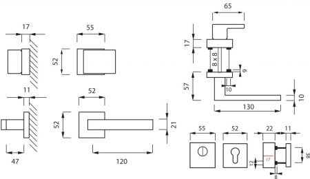 Bezpečnostní kování MP CUBO/SQUARE HR 3230/2275 (OGS - Bronz česaný)