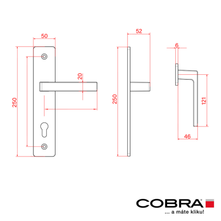 Bezpečnostní kování COBRA TOWER H s hranatou klikou (F1 - stříbrný elox)