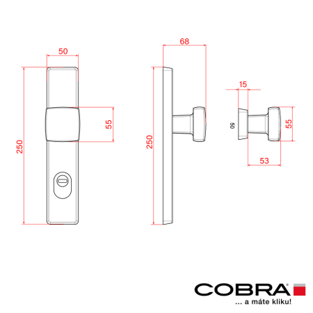 Bezpečnostní kování COBRA TOWER H s hranatou klikou (F9 - nerezový elox)