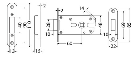 Magnetický zadlabací zámek RICHTER pro kování bez spodních rozet EN.305.M.KL.60.22.(NIMAT)