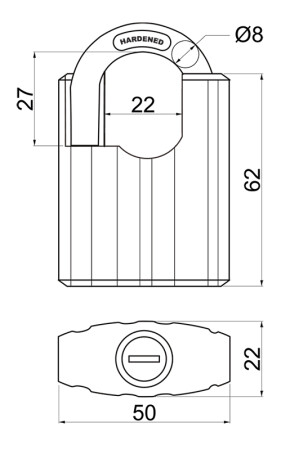 Ocelový visací zámek s krytem třmenu  RICHTER RV.STONE.50