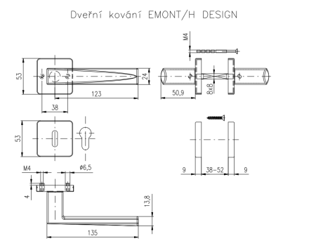 Dveřní kování ROSTEX EMONT/H s čepy (TI - MĚĎ MAT)