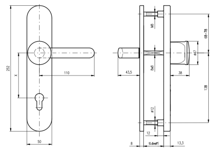 Bezpečnostní kování ROSTEX RX 802-50 EXCLUSIVE (CHROM NEREZ LESKLÝ)