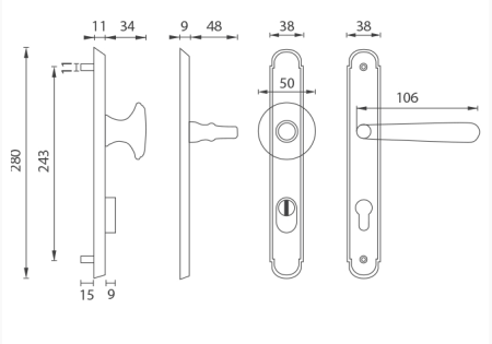 Zpevněné kování MP NI - ALT WIEN PLUS (OBMP - Staromosaz matný lak)