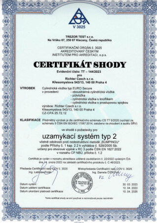 Cylindrická bezpečnostní oboustranná vložka RICHTER EURO SECURE R3