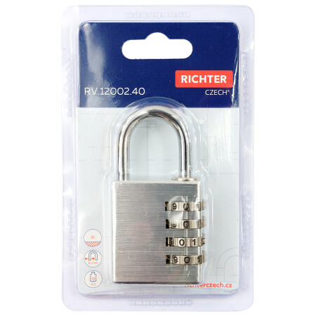 Hliníkový kódový visací zámek Richter RV.12002.40.STR