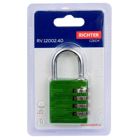 Hliníkový kódový visací zámek Richter RV.12002.40.ZEL