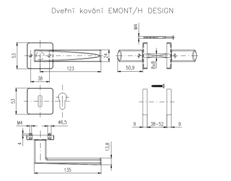 Dveřní kování ROSTEX EMONT/H s čepy (NEREZ MAT TITAN)