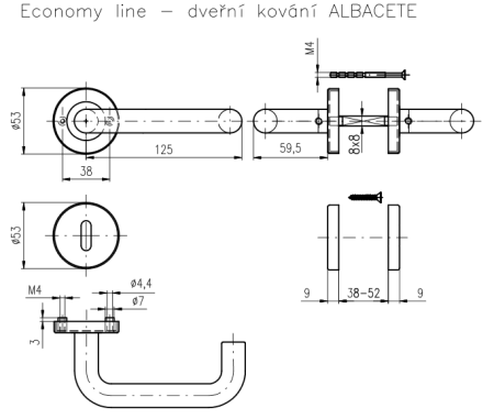 Panikové kování ROSTEX ALBACETE s čepy (NEREZ MAT)