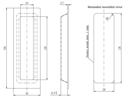 Mušle pro posuvné dveře ROSTEX hranatá 50x150mm (PLATINA MAT)