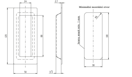 Mušle pro posuvné dveře ROSTEX hranatá 50x120 mm (PLATINA MAT)