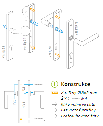 Dveřní kování ACT Cina UŠ (NEREZ)